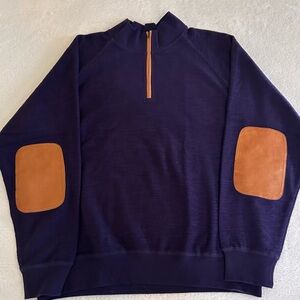 Orvis Men's Sweater Size Large Blue Long Sleeve Quarter Zip Pullover Elbow Pads